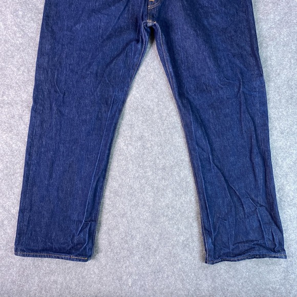 Levis 501 Jeans Mens 42x32 Blue Denim Straight Leg Button Fly Dark Wash - Picture 3 of 14